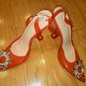 Pretty LittleThing Clear Red Gem-Embellished Slingback Heels